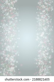 Vector Magical Glowing Background with Silver and Purple Falling Hexagon Snowflakes on Black. Falling Snow. Glittery Confetti Frame. Cosmic Bokeh Light. Christmas and New Year Poster. Winter Sky.