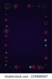 Vector Magical Glowing Background with Silver and Purple Falling Stars on Black. Sparkle Star Night Design. Glittery Confetti Frame. Cosmic Bokeh Light. Christmas and New Year Poster. Baby Fairy Print