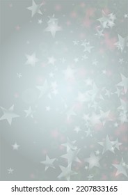 Vector Magical Glowing Background with Silver and Purple Falling Hexagon Snowflakes on Black. Falling Snow. Glittery Confetti Frame. Cosmic Bokeh Light. Christmas and New Year Poster. Winter Sky.