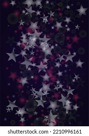 Vector Magical Glowing Background with Silver and Purple Falling Stars on Black. Sparkle Star Night Design. Glittery Confetti Frame. Cosmic Bokeh Light. Christmas and New Year Poster. Baby Fairy Print