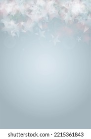 Vector Magical Glowing Background with Silver and Purple Falling Hexagon on Blue. Falling Snow. Glittery Confetti Frame. Christmas and New Year Design. Winter Sky. Summer Sunshine. Water Bokeh Splash.