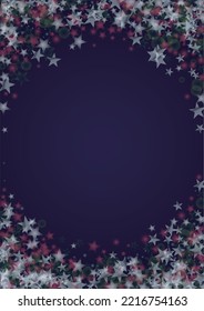 Vector Magical Glowing Background with Silver and Purple Falling Stars on Black. Sparkle Star Night Design. Glittery Confetti Frame. Cosmic Bokeh Light. Christmas and New Year Poster. Baby Fairy Print