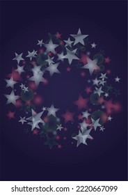 Vector Magical Glowing Background with Silver and Purple Falling Stars on Black. Sparkle Star Night Design. Glittery Confetti Frame. Cosmic Bokeh Light. Christmas and New Year Poster. Baby Fairy Print