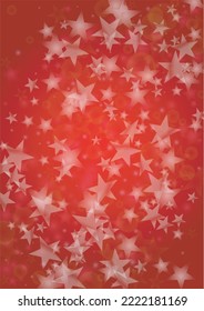 Vector Magical Glowing Background with Silver White and Purple Falling Stars on Red. Sparkle Star Night Cover and Card Design. Christmas and New Year Poster. Cosmic Bokeh Light.