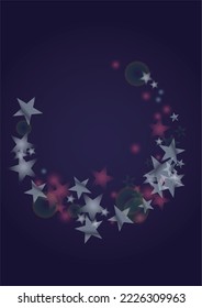 Vector Magical Glowing Background with Silver and Purple Falling Stars on Black. Sparkle Star Night Design. Glittery Confetti Frame. Cosmic Bokeh Light. Christmas and New Year Poster. Baby Fairy Print