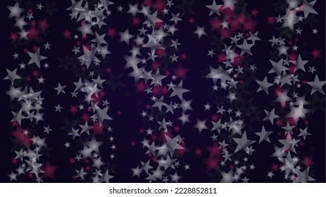 Vector Magical Glowing Background with Silver and Purple Falling Stars on Black. Christmass and New Year Poster. Cosmic Bokeh Light. Merry Christmass Header.