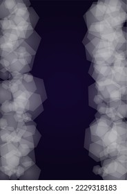 Vector Magical Glowing Background with Silver and Purple Falling Hexagon Snowflakes on Black. Falling Snow. Glittery Confetti Frame. Cosmic Bokeh Light. Christmas and New Year Poster. Winter Sky.