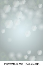 Vector Magical Glowing Background with Silver and Purple Falling Hexagon on Blue. Falling Snow. Glittery Confetti Frame. Christmas and New Year Design. Winter Sky. Summer Sunshine. Water Bokeh Splash.