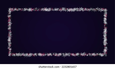 Vector Magical Glowing Background with Silver and Purple Falling Stars on Black. Christmass and New Year Poster. Glittery Confetti Frame Sparkle Star Night Banner Design.