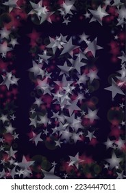 Vector Magical Glowing Background with Silver and Purple Falling Stars on Black. Sparkle Star Night Design. Glittery Confetti Frame. Cosmic Bokeh Light. Christmas and New Year Poster. Baby Fairy Print