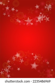 Vector Magical Glowing Background with Silver White and Purple Falling Stars on Red. Sparkle Star Night Cover and Card Design. Christmas and New Year Poster. Cosmic Bokeh Light.