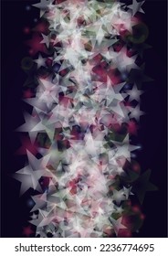 Vector Magical Glowing Background with Silver and Purple Falling Stars on Black. Sparkle Star Night Design. Glittery Confetti Frame. Cosmic Bokeh Light. Christmas and New Year Poster. Baby Fairy Print