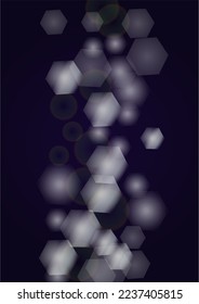 El fondo vectorial mágico brillando con la plata y el morado cayendo Hexagon copos de nieve sobre negro. Nieve cayendo. Marco De Confetti Glittery. Luz Cósmica De Bokeh. Afiche de Navidad y Año Nuevo. Cielo invernal.