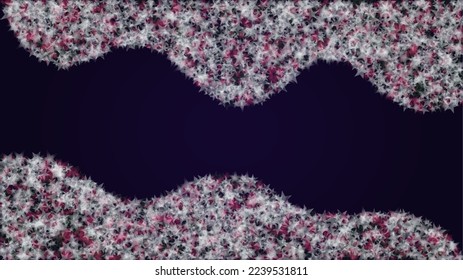 Vector Magical Glowing Background with Silver and Purple Falling Stars on Black. Christmass and New Year Poster. Glittery Confetti Frame Magical Web Page Design.
