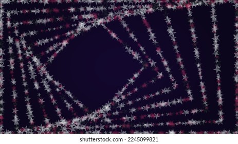 Vector Magical Glowing Background with Silver and Purple Falling Stars on Black. Christmass and New Year Poster. Cosmic Bokeh Light. Holiday Email Design.