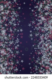Vector Magical Glowing Background with Silver and Purple Falling Stars on Black. Sparkle Star Night Design. Glittery Confetti Frame. Cosmic Bokeh Light. Christmas and New Year Poster. Baby Fairy Print