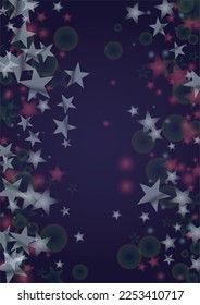 Vector Magical Glowing Background with Silver and Purple Falling Stars on Black. Sparkle Star Night Design. Glittery Confetti Frame. Cosmic Bokeh Light. Christmas and New Year Poster. Baby Fairy Print
