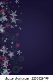 Vector Magical Glowing Background with Silver and Purple Falling Stars on Black. Sparkle Star Night Design. Glittery Confetti Frame. Cosmic Bokeh Light. Christmas and New Year Poster. Baby Fairy Print