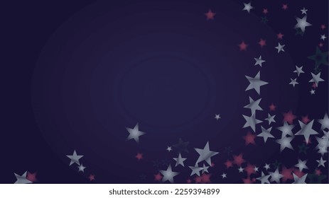 Vector Magical Glowing Background with Silver and Purple Falling Stars on Black. Christmass and New Year Poster. Cosmic Bokeh Light. Holiday Email Design.