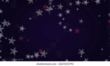 Vector Magical Glowing Background with Silver and Purple Falling Stars on Black. Christmass and New Year Poster. Cosmic Bokeh Light. Merry Christmass Header.