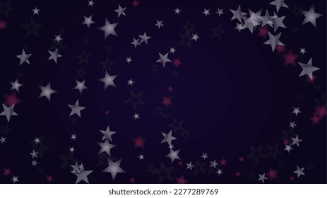 Vector Magical Glowing Background with Silver and Purple Falling Stars on Black. Christmass and New Year Poster. Glittery Confetti Frame Holiday Email Design.