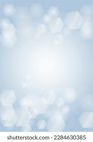 Vector Magical Glowing Background with Silver and Purple Falling Hexagon on Blue. Falling Snow. Glittery Confetti Frame. Christmas and New Year Design.  Winter Sky with Bokeh Snowfall. 