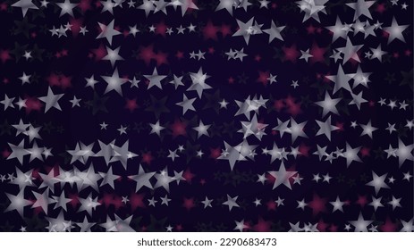 Vector Magical Glowing Background with Silver and Purple Falling Stars on Black. Christmass and New Year Poster. Cosmic Bokeh Light. Magical Web Page Design.