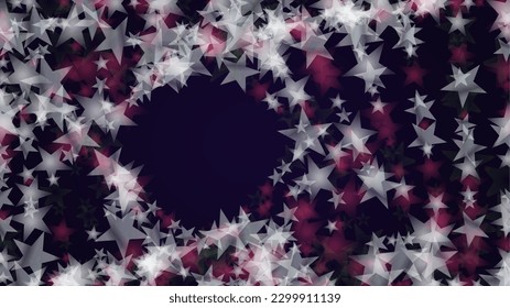 Vector Magical Glowing Background with Silver and Purple Falling Stars on Black. Christmass and New Year Poster. Cosmic Bokeh Light. Sparkle Star Night Banner Design.