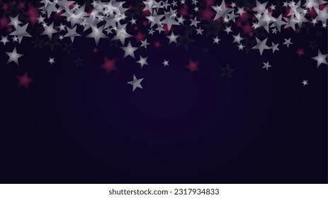 Vector Magical Glowing Background with Silver and Purple Falling Stars on Black. Christmass and New Year Poster. Glittery Confetti Frame Christmass Night Template Design.