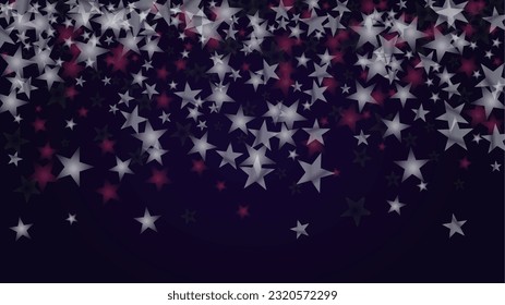 El fondo vectorial mágico brillante con las estrellas plateadas y moradas en negro. Cartel de Navidad y Año Nuevo. Marco De Confetti Glittery. Diseño de pancartas nocturnas de Estrella de Esparkle.