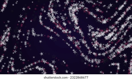 Vector Magical Glowing Background with Silver and Purple Falling Stars on Black. Christmass and New Year Poster. Glittery Confetti Frame Holiday Email Design.