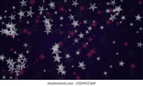 Vector Magical Glowing Background with Silver and Purple Falling Stars on Black. Christmass and New Year Poster. Glittery Confetti Frame Sparkle Star Night Banner Design.