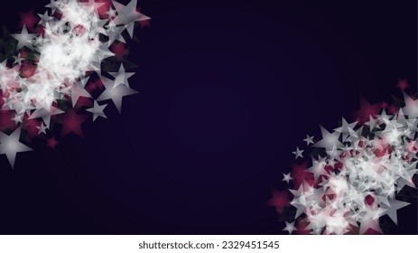 Vector Magical Glowing Background with Silver and Purple Falling Stars on Black. Christmass and New Year Poster. Baby Fairy Print. Christmass Night Template Design.