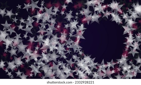 Vector Magical Glowing Background with Silver and Purple Falling Stars on Black. Christmass and New Year Poster. Glittery Confetti Frame. Holiday Email Design.