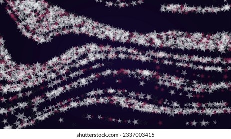 Vector Magical Glowing Background with Silver and Purple Falling Stars on Black. Christmass and New Year Poster. Cosmic Bokeh Light. Merry Christmass Header.