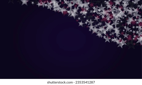 Vector Magical Glowing Background with Silver and Purple Falling Stars on Black. Christmass and New Year Poster. Cosmic Bokeh Light. Magical Web Page Design.