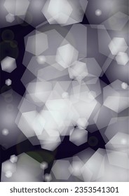 El fondo vectorial mágico brillando con la plata y el morado cayendo Hexagon copos de nieve sobre negro. Nieve cayendo. Marco De Confetti Glittery. Luz Cósmica De Bokeh. Afiche de Navidad y Año Nuevo. Cielo invernal.