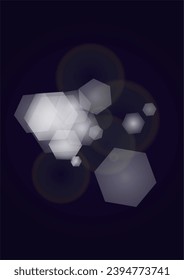 El fondo vectorial mágico brillando con la plata y el morado cayendo Hexagon copos de nieve sobre negro. Nieve cayendo. Marco De Confetti Glittery. Luz Cósmica De Bokeh. Afiche de Navidad y Año Nuevo. Cielo invernal.