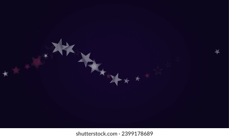 Vector Magical Glowing Background with Silver and Purple Falling Stars on Black. Christmass and New Year Poster. Glittery Confetti Frame Sparkle Star Night Banner Design.