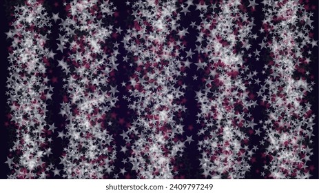 Vector Magical Glowing Background with Silver and Purple Falling Stars on Black. Christmass and New Year Poster. Glittery Confetti Frame Christmass Night Template Design.