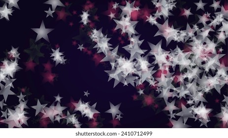 Vektorgrafikglühender Hintergrund mit silbernen und violetten Fallstern auf Schwarz. Weihnachtsmesse und Neujahr-Poster. Glittery Confetti Frame magische Webseite Design.