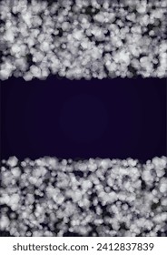 Vector Magical Glowing Background with Silver and Purple Falling Hexagon Snowflakes on Black. Falling Snow. Glittery Confetti Frame. Cosmic Bokeh Light. Christmas and New Year Poster. Winter Sky.