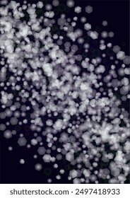 Vector Magical Glowing Background with Silver and Purple Falling Hexagon Snowflakes on Black. Falling Snow. Glittery Confetti Frame. Cosmic Bokeh Light. Christmas and New Year Poster. Winter Sky.