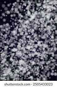 Vector Magical Glowing Background with Silver and Purple Falling Hexagon Snowflakes on Black. Falling Snow. Glittery Confetti Frame. Cosmic Bokeh Light. Christmas and New Year Poster. Winter Sky.