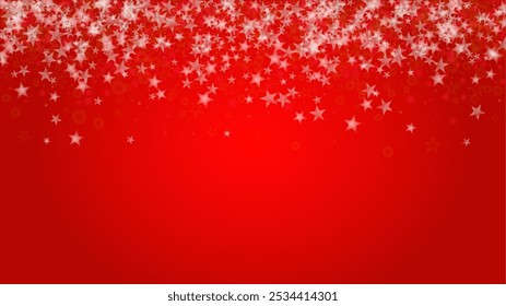 Vector Magical Glowing Background with Silver White and Purple Falling Stars on Red. Sparkle Star Night Cover and Card Design. Confetti Frame. Cosmic Bokeh Light. Christmas and New Year Poster.