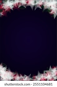Vektormagischer glühender Hintergrund mit silbernen und lila fallenden Sechseck-Schneeflocken auf Schwarz. Fallender Schnee. Glitzernder Konfetti-Rahmen. Kosmisches Bokeh-Licht. Weihnachts- und Neujahrsplakat. Winterhimmel.