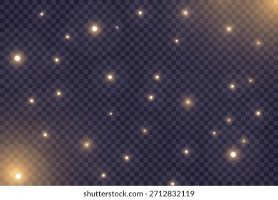 Vector magical glowing dust with sparkling light particles. Floating fairy dust effect for Christmas design. Transparent background. Vector illustration.