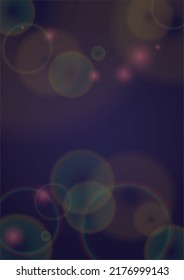 Vector Magical Gold Shine Background with Blurred Glowing Circles on Black. Starlight Fog Texture. Glitter Holiday Print. Christmas and New Year Design. Glowing Light on Dark Purple. Bokeh Background.