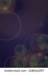 Vector Magical Gold Shine Background with Blurred Glowing Circles on Black. Starlight Fog Texture. Glitter Holiday Print. Christmas and New Year Design. Glowing Light on Dark Purple. Bokeh Background.