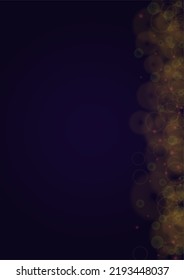 El fondo del Vector mágico de oro brilla con unos Círculos brillantes borrosos en negro. Textura de niebla estelar. Impresión de vacaciones brillante. Diseño de Navidad y Año Nuevo. Luz brillante en morado oscuro. Fondo Bokeh.